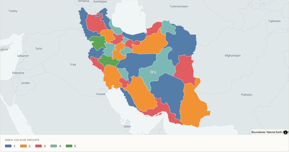 Iran administrative map — Categorical regions built from TopoJSON