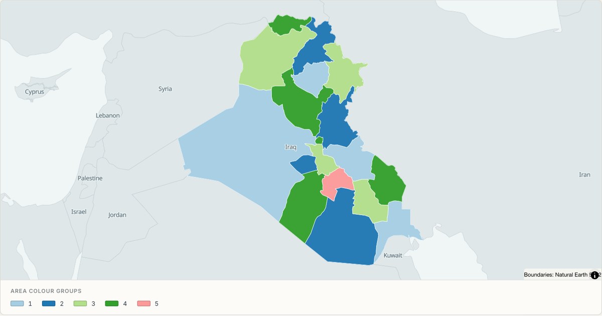 Iraq administrative map — Categorical regions built from TopoJSON