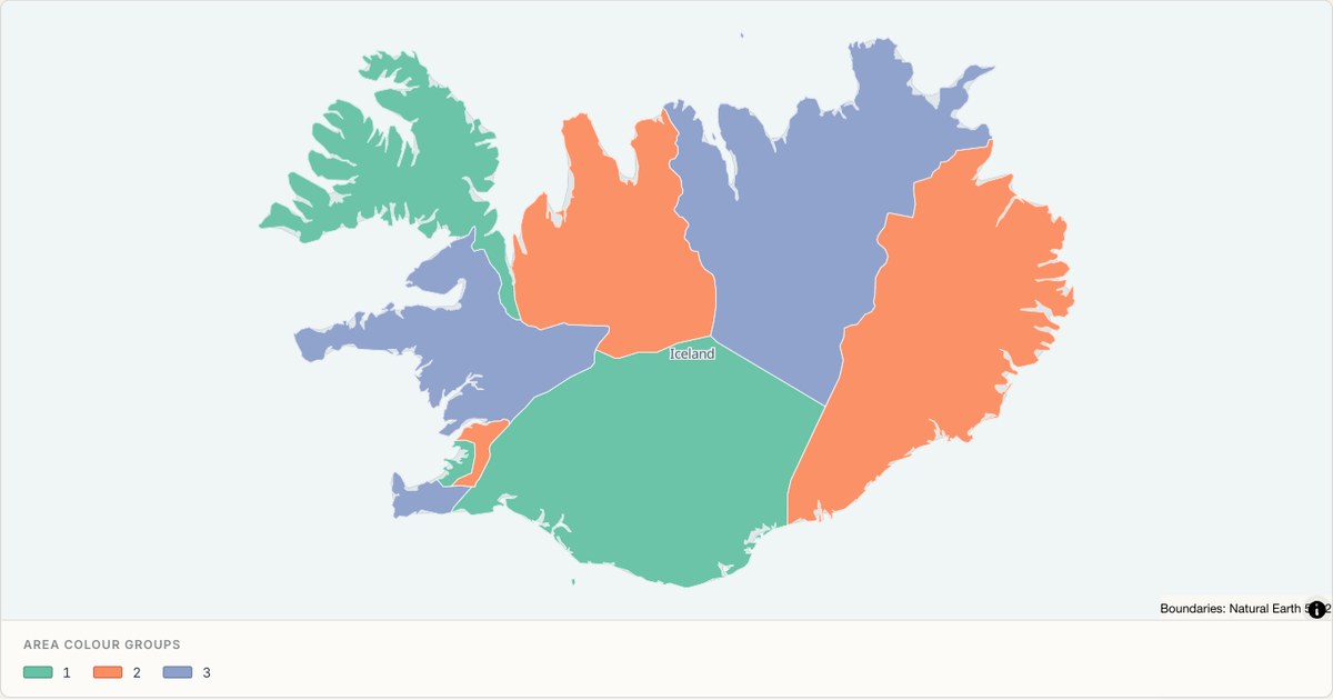 Iceland administrative map — Categorical regions built from TopoJSON