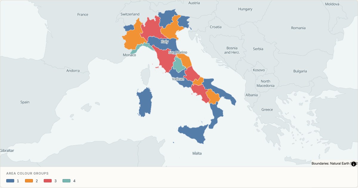 Italy (regions) administrative map — Categorical regions built from TopoJSON