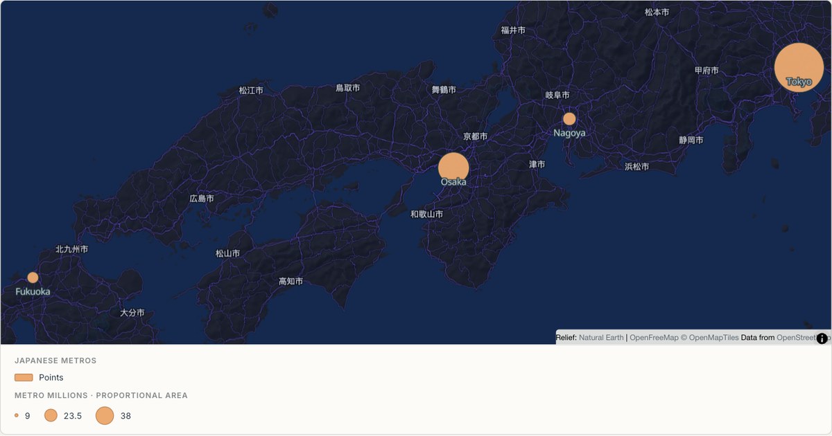 Japanese metro areas — Proportional symbol