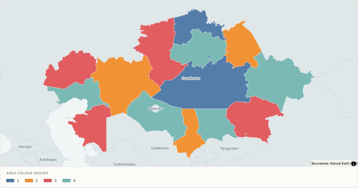 Kazakhstan administrative map — Categorical regions built from TopoJSON