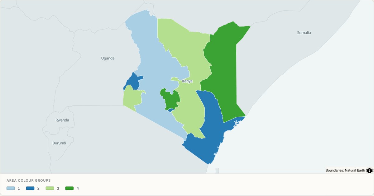 Kenya administrative map — Categorical regions built from TopoJSON
