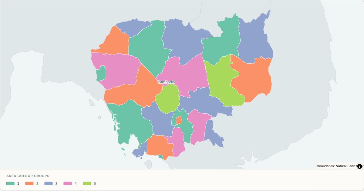 Cambodia administrative map — Categorical regions built from TopoJSON