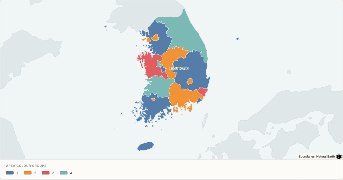 South Korea administrative map — Categorical regions built from TopoJSON
