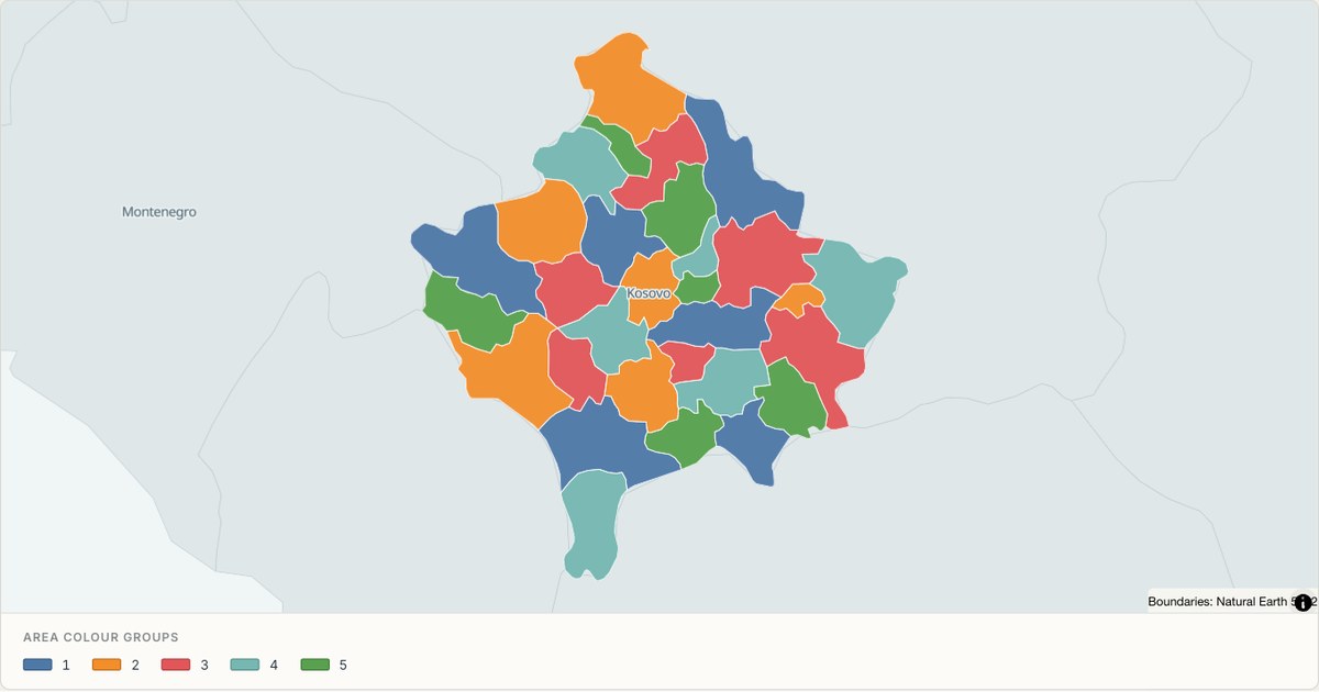 Kosovo administrative map — Categorical regions built from TopoJSON