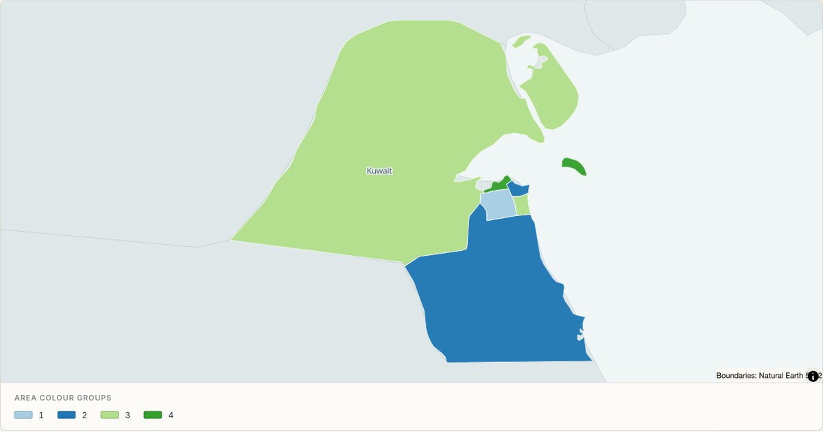 Kuwait administrative map — Categorical regions built from TopoJSON