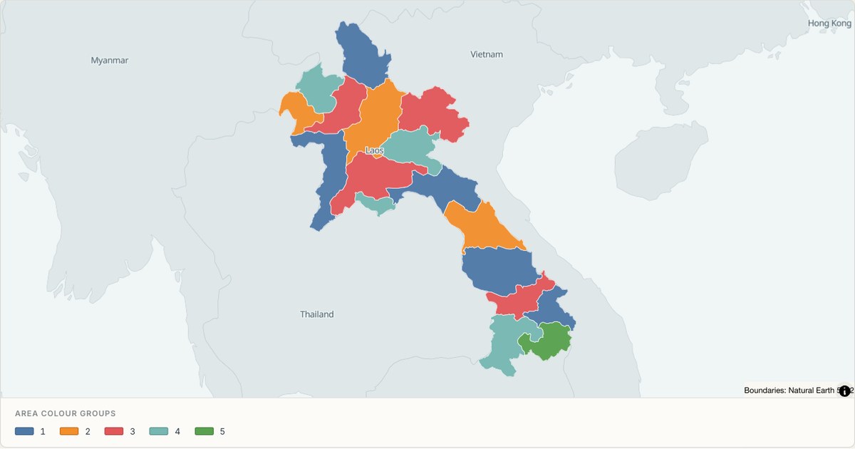Laos administrative map — Categorical regions built from TopoJSON