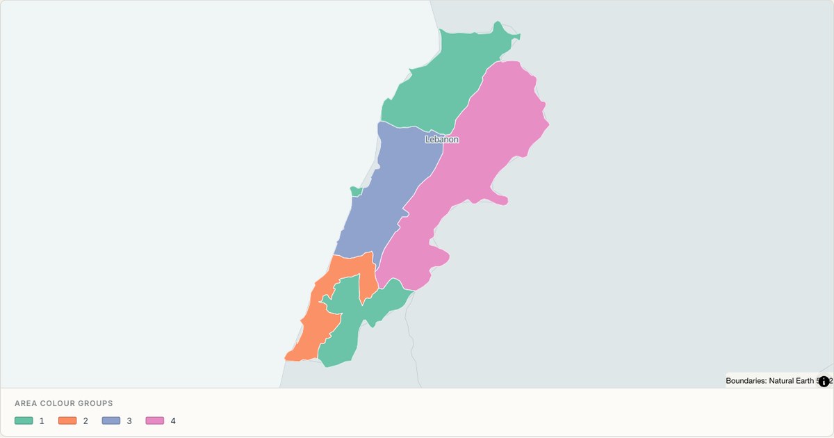 Lebanon administrative map — Categorical regions built from TopoJSON