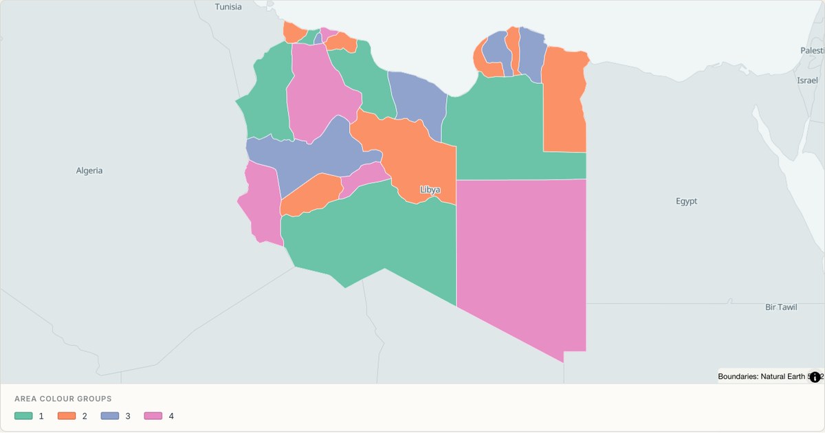Libya administrative map — Categorical regions built from TopoJSON
