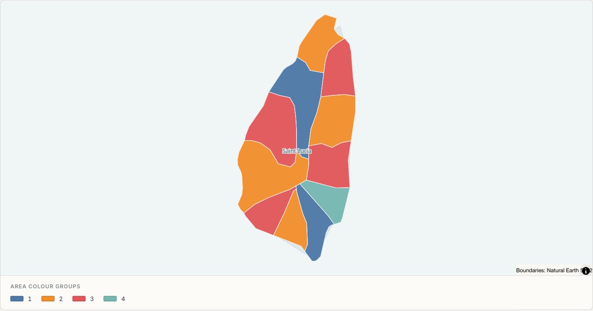Saint Lucia administrative map — Categorical regions built from TopoJSON