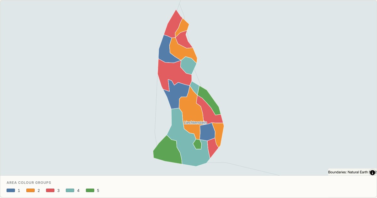 Liechtenstein administrative map — Categorical regions built from TopoJSON