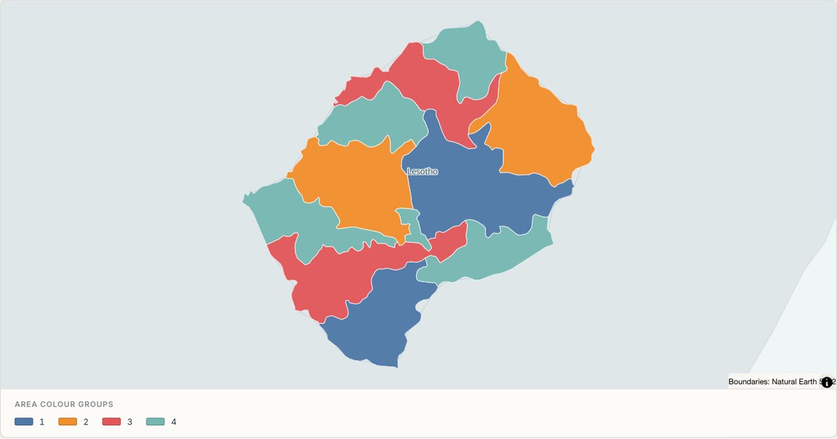 Lesotho administrative map — Categorical regions built from TopoJSON
