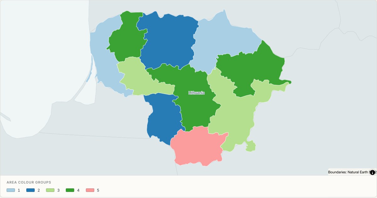 Lithuania administrative map — Categorical regions built from TopoJSON