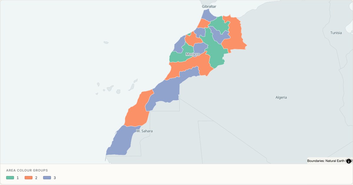 Morocco administrative map — Categorical regions built from TopoJSON