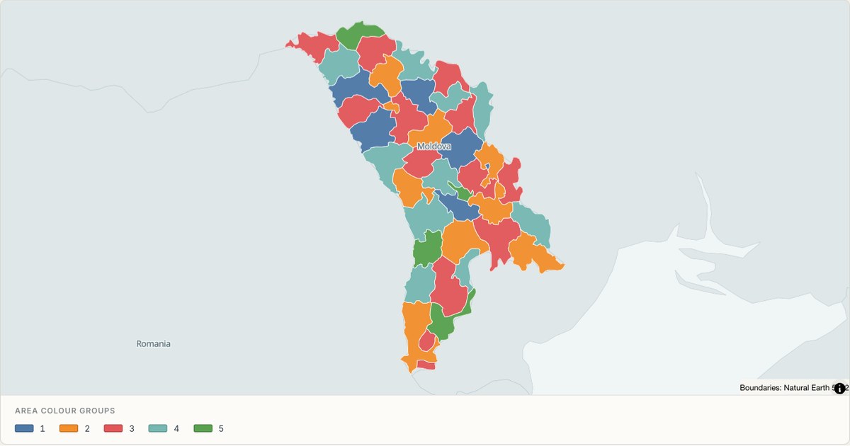 Moldova administrative map — Categorical regions built from TopoJSON