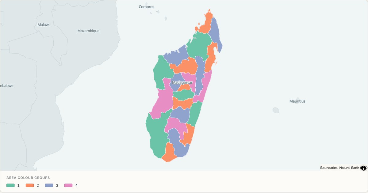 Madagascar administrative map — Categorical regions built from TopoJSON