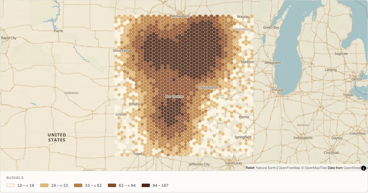 Midwest agriculture heat map — Hexbin