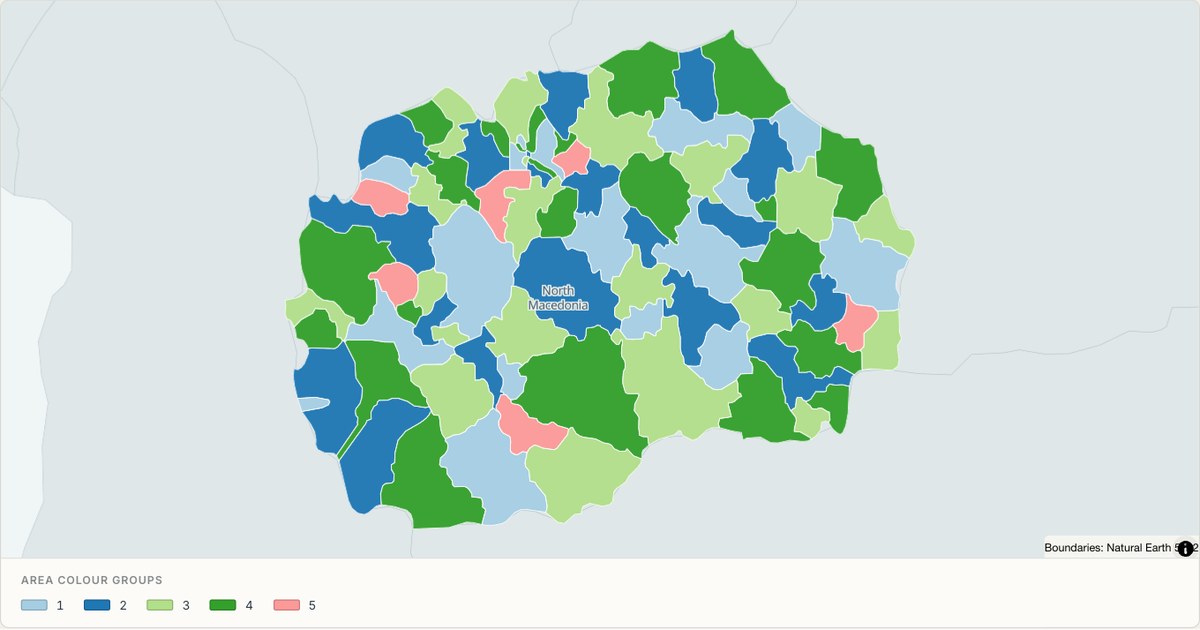 Macedonia administrative map — Categorical regions built from TopoJSON