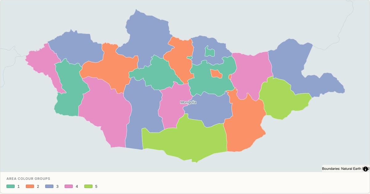 Mongolia administrative map — Categorical regions built from TopoJSON
