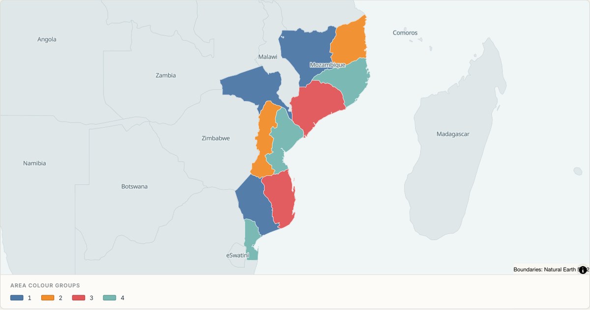 Mozambique administrative map — Categorical regions built from TopoJSON