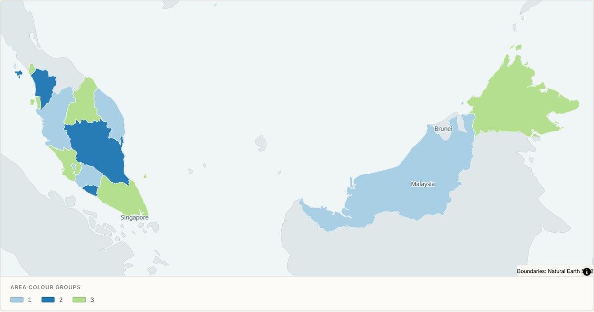 Malaysia administrative map — Categorical regions built from TopoJSON