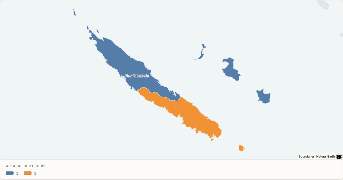 New Caledonia administrative map — Categorical regions built from TopoJSON