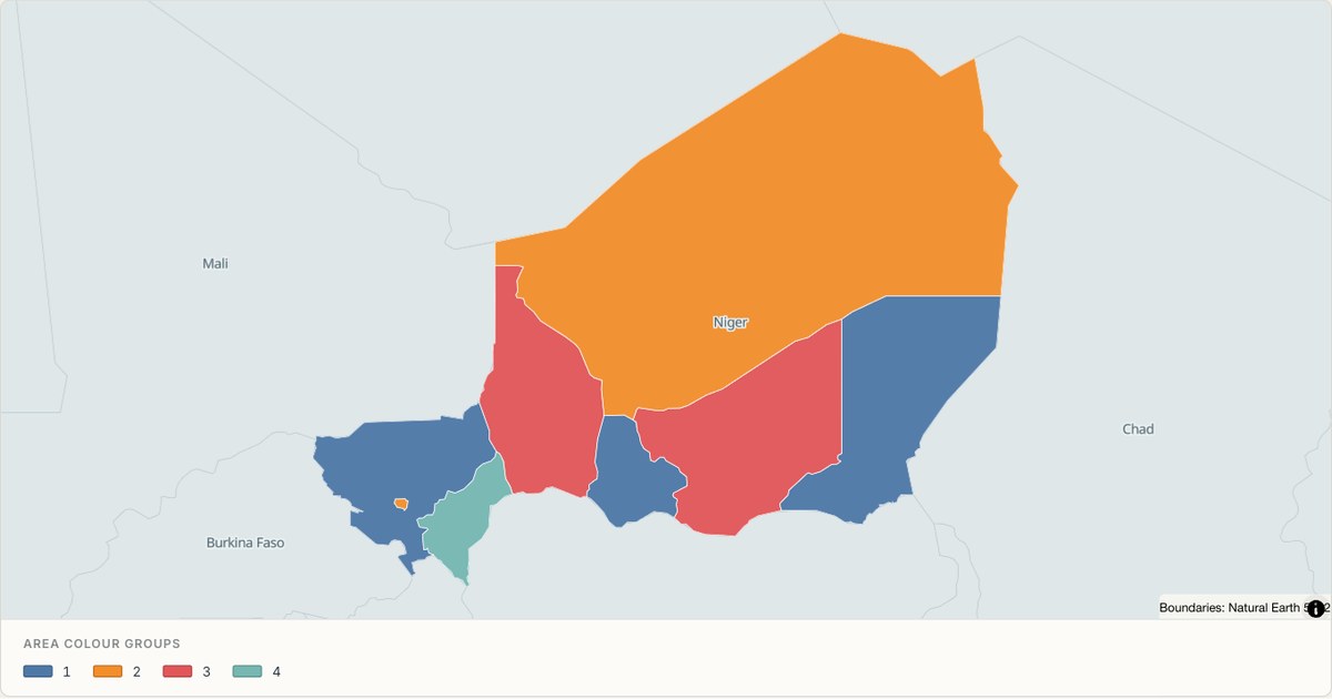 Niger administrative map — Categorical regions built from TopoJSON