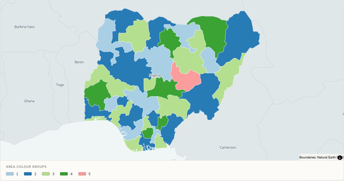 Nigeria administrative map — Categorical regions built from TopoJSON