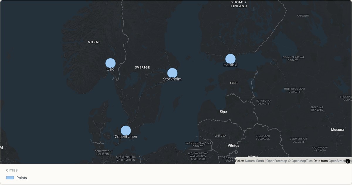 Nordic cities — Point map built from CSV