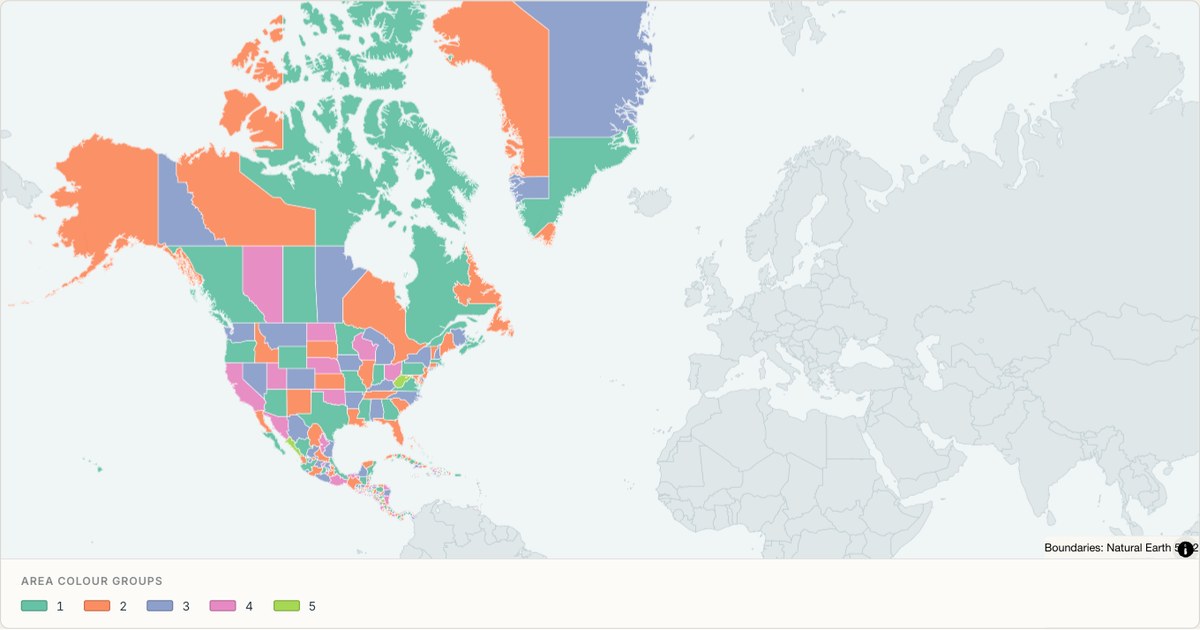 North America administrative divisions — Categorical regions built from TopoJSON
