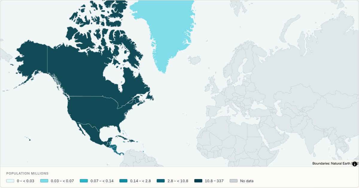Population across North America — Choropleth built from TopoJSON
