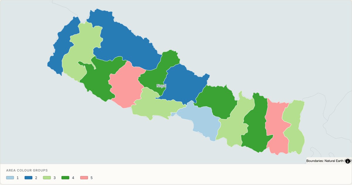Nepal administrative map — Categorical regions built from TopoJSON