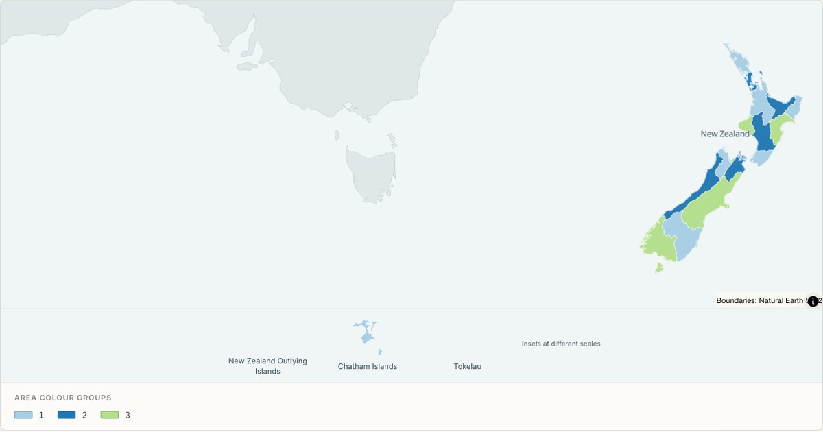 New Zealand administrative map — Categorical regions built from TopoJSON