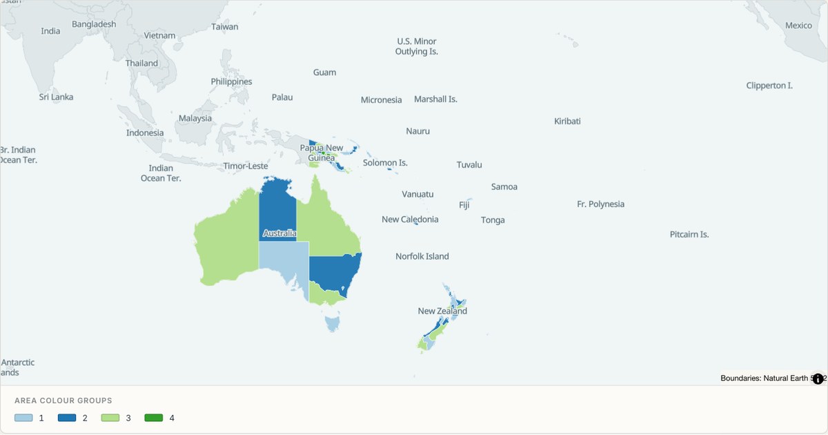 Oceania administrative divisions — Categorical regions built from TopoJSON