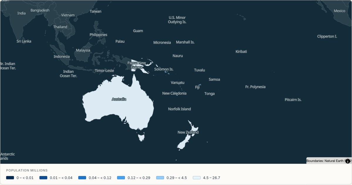 Population across Oceania — Choropleth built from GeoJSON