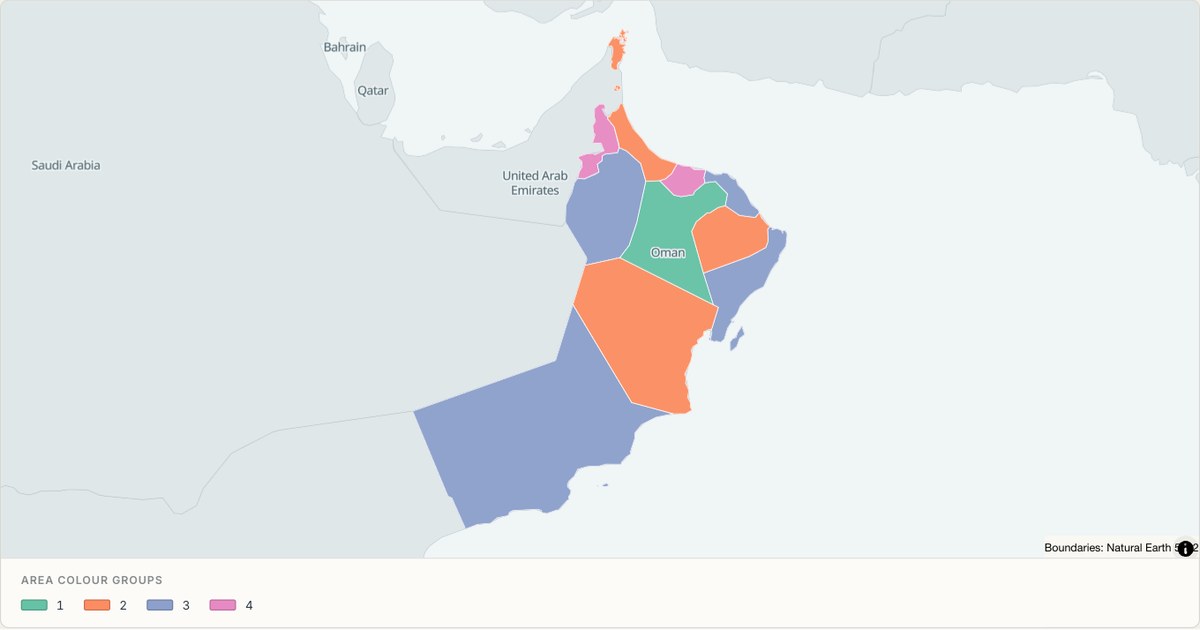 Oman administrative map — Categorical regions built from TopoJSON