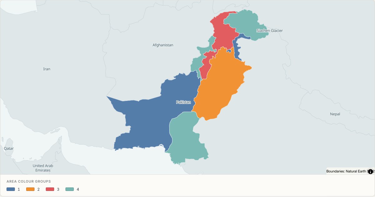 Pakistan administrative map — Categorical regions built from TopoJSON