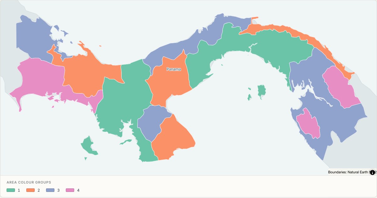 Panama administrative map — Categorical regions built from TopoJSON