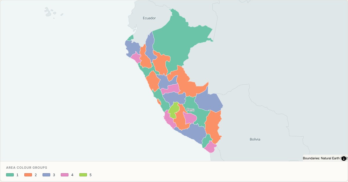 Peru administrative map — Categorical regions built from TopoJSON