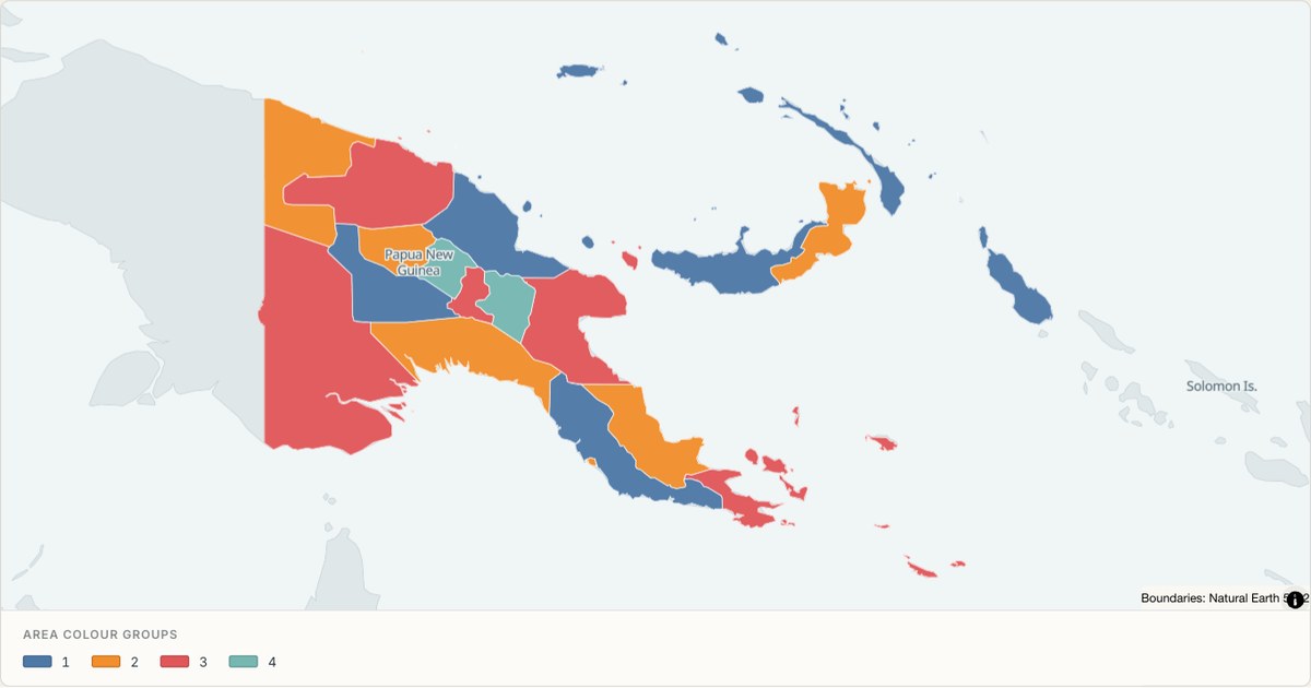 Papua New Guinea administrative map — Categorical regions built from TopoJSON
