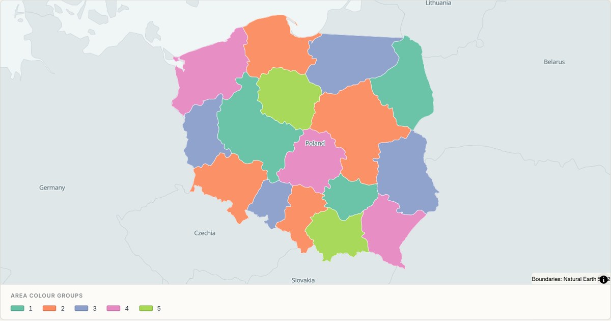 Poland administrative map — Categorical regions built from TopoJSON