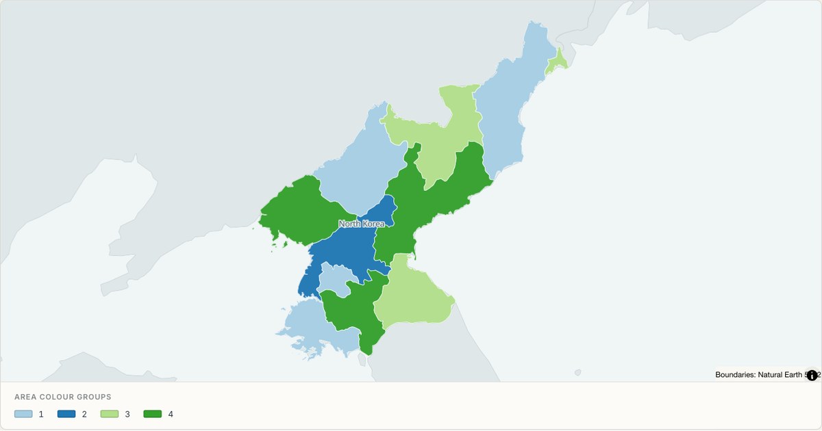 North Korea administrative map — Categorical regions built from TopoJSON
