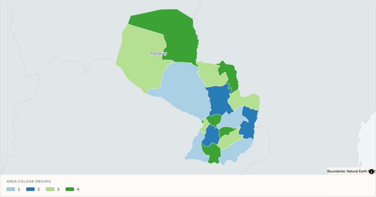 Paraguay administrative map — Categorical regions built from TopoJSON