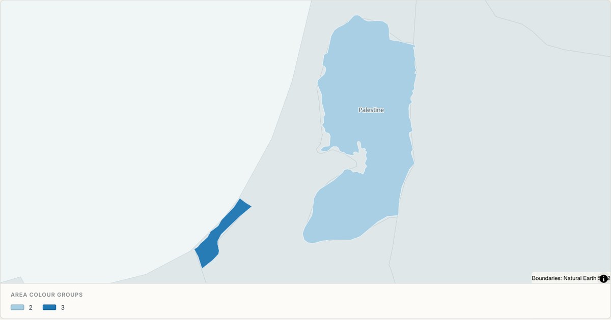 Gaza Strip administrative map — Categorical regions built from TopoJSON