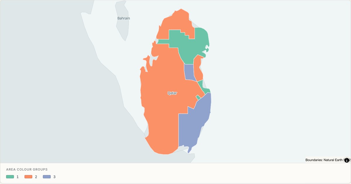 Qatar administrative map — Categorical regions built from TopoJSON