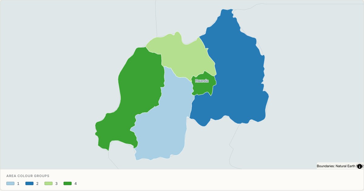 Rwanda administrative map — Categorical regions built from TopoJSON