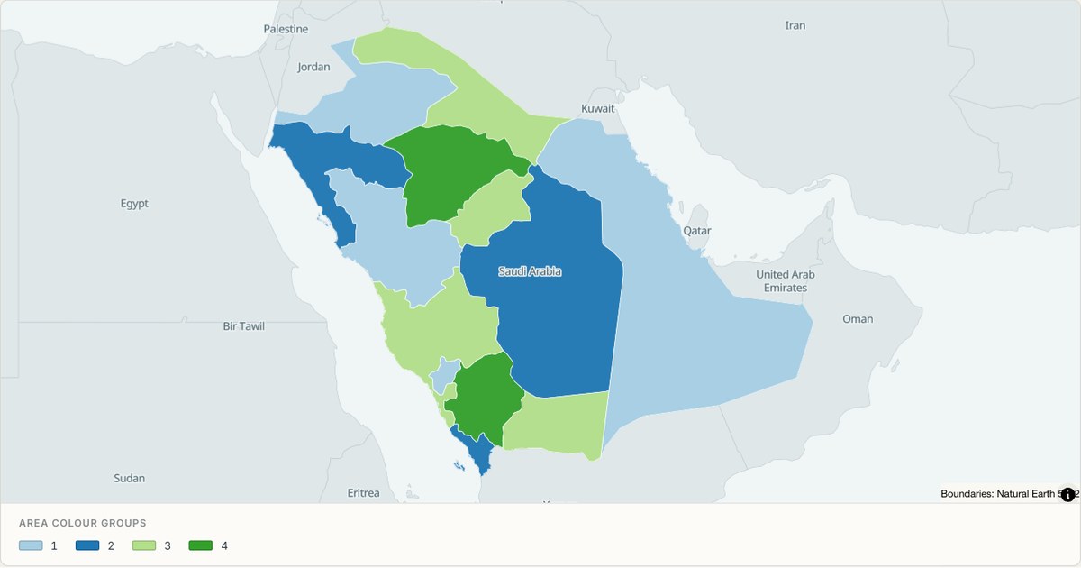 Saudi Arabia administrative map — Categorical regions built from TopoJSON