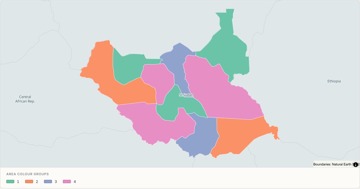 S. Sudan administrative map — Categorical regions built from TopoJSON