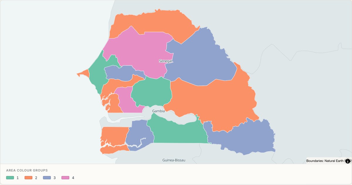 Senegal administrative map — Categorical regions built from TopoJSON